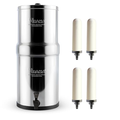 Image of RAMA Gravity Water Filter | 32L Total Capacity (16L Storage) | 304 Stainless Steel Non-Electric Water Purifier Filter for Home | Includes 4 Spirit 7 inch Ceramic Candles | 10-Year Warranty