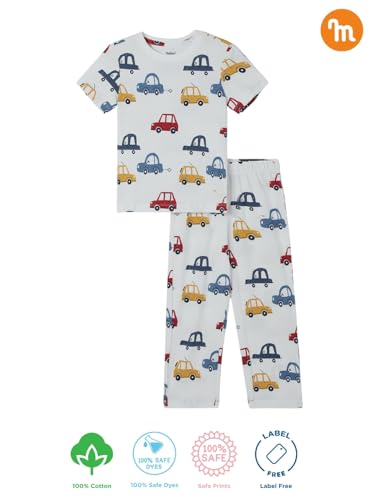 Image of Milou 100% Cotton Half Sleeves Biowashed Printed Homewear T-Shirt and Pajama | Night Suit Set|Unisex Sleepwear for Boys & Girls | Soft & Breathable, Safe Dyes, Label-Free Comfort