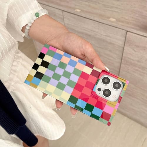 Coque iPhone 14 Pro vichy à carreaux colorés compatible Magsafe 15,5 cm