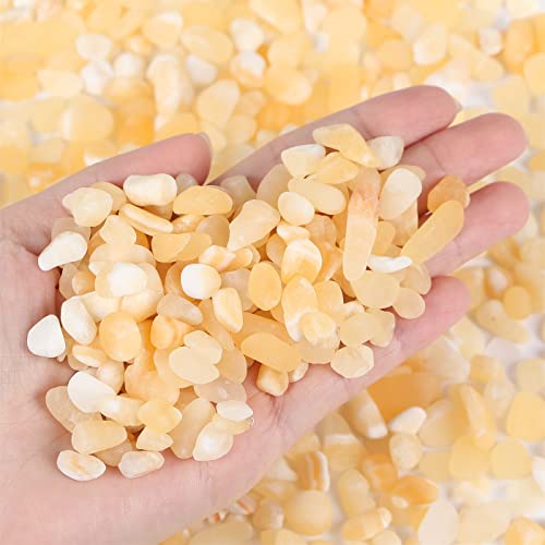 Image of 1lb Yellow Jade Aquarium Gravel Rocks Natural Tumbled Healing Crystal Chips Bulk Gemstones Crushed Stones for Fountain Vase Filler Planters Decorative Fish Tank Potted Reiki Energy Balancing