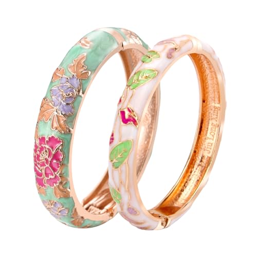 UJOY Cloisonne Bangles Gorgeous National Floral Panda Set Enameled Gold Plated Handcrafted Bracelets Jewelry Gifts 55C43