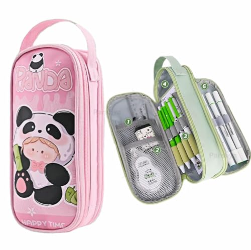 Image of Zqiue Two Layer Six Slot Premium Canvas Pencil Pouch for School Girls and Boys, Cute Aesthetic Stationery Items Kit Case, Large Capacity Stationary Pencil Box for Kids Gifts
