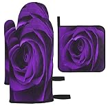 N A Potholders and Oven Mitts Set of 3 Purple Rose Flower Valentine's Day 2 Oven Mitts 1 Pot Holders