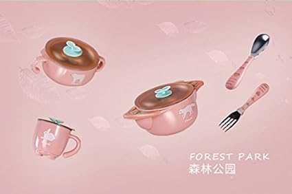 Xing Lin Set De Vaisselle Pour Enfants Bebe Enfant Couverts En Inox Bol Bol D Aspiration Auxiliaire Cuillere Bebe Costume 5 Pieces Set De Table Forest Park 5 Morceaux De Vaisselle Amazon Fr Cuisine