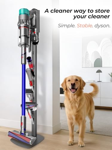 Image of Vacuum Stand for Dyson Gen5 V15 V12 V11 V10 V8 V7 V6 - Stable Metal Holder w /Hidden Cord Management & 4 Hooks, Storage Rack for Dyson Cordless Vacuum & Accessories, Easy Assembly, Dark Gray