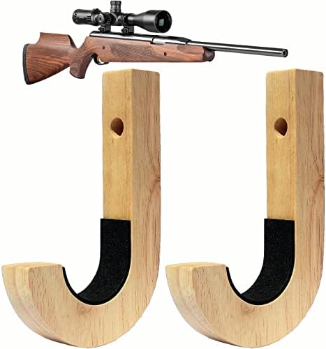 FIREHOOK Gun Rack Wall Mount,Real Hardwood Gun Hooks for Rifle and Shotgun Archery Bow,Rifle Wall Mount, Gun Hangers for Wall with Soft Padding,30 Lbs (Beige)