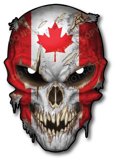 Image of Canada Skull Canadian Flag Maple Leaf Vinyl 3M Decal Sticker with Reflective Eyes Car Truck Windshield - Safe for Vehicle Paint - Patriotic Graphic Large Vinyl Emblem