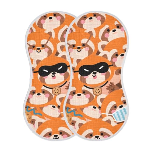 Cartoon Cute Fox Orange Cotton Burp Cloths Baby Soft Touch washcloth for Babies boy and Girl Set of 2, 22x11in