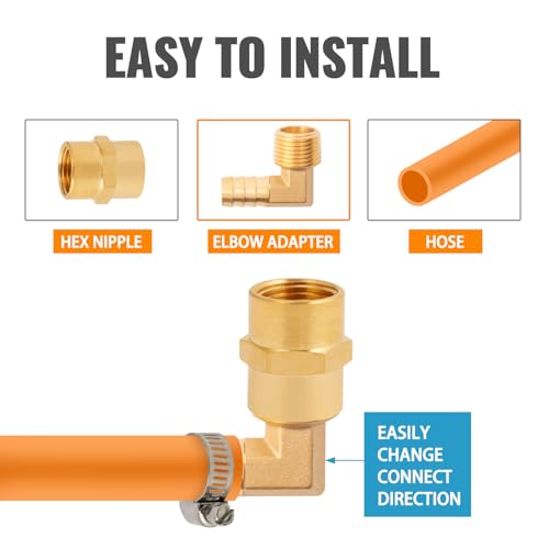 Sungator Brass Hose Barbed Elbow Fitting, 90 Degree 3/8'' Barb X 3/8 Inch Npt Male Elbow Fitting With 2 Hose Clamps, 3/8 Inch Barb To 3/8 Inch Npt Elbow Adapter thumb #3
