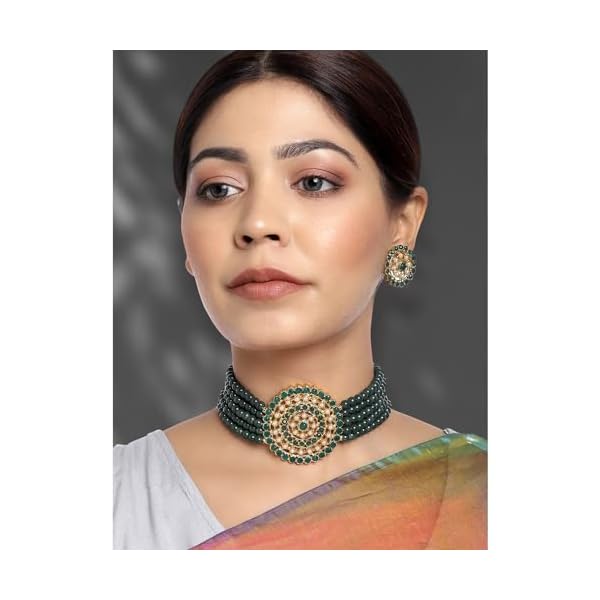 Peora Pearl Choker Necklace with Round Earrings Jwellry Gift Set For Women - Image 5