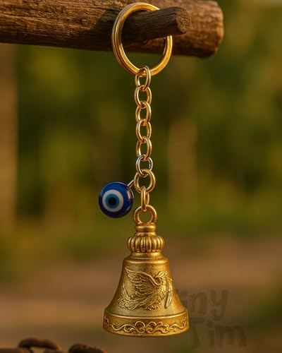 Image of Tiny Tim Guardian Bell with Evil Eye Charm - Protective Motorcycle & Car Accessory - Tibetan-Inspired Design - Wards Off Negative Energy - Ideal Gift for Bikers & Travelers