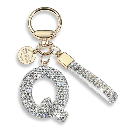 JINGUAZI Bling Initial Letter Keychain Bag Charms for Women (Q-white)