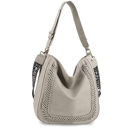 Embrunioice Large Hobo Bags For Women, Vegan Leather Hobo Purse And Handbag With Adjustable Guitar Strap, Ladies Crossbody Shoulder Bag (Light Grey) #TOP4