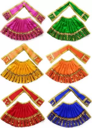 Anjali Enterprises Silk Mata Rani Chunri/Patka and Lehenga Dress (Multicolour, Size: 2 no, Lehenga height 2