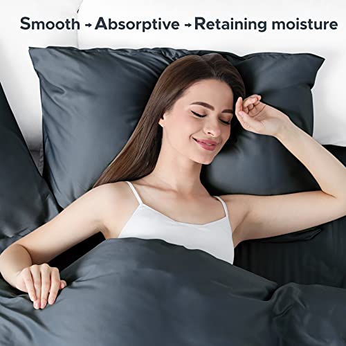 100% Pure Mulberry Silk Pillowcase For Hair And Skin - Allergen Resistant Dual Sides,600 Thread Count Silk Bed Pillow Cases With Hidden Zipper,1Pc,Standard Size,Space Grey #TOP4