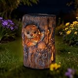 Landoraloria Solar Powered Tree Stump Owl Garden Statue with Light, Brown Resin, Waterproof Outdoor Decorative Lamp
