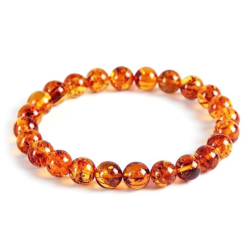Natural Baltic Amber Bracelet for Adults (Women/Men)/ Baltic Amber Rainbow Beads Certified Amber Jewelry/Stretch Handmade Gemstone Wristband