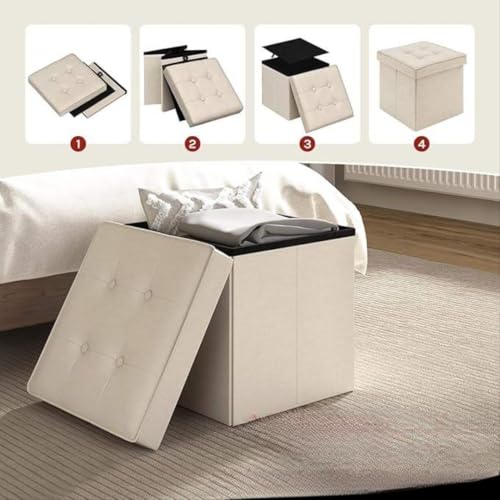 Image of 38 * 38 * 38 cm Storage Ottoman Bench, Footrest with Storage, End of Bed Bench Coffee Table for Living Room, Bedroom, Entryway