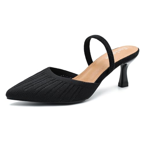 Sandales à talons bas tricotées pour femme à bout pointu