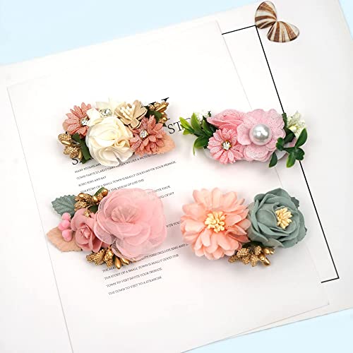 6 Pcs Handmade Flower Hair Bows Fully Lined Alligator Hair Clips Faux Pearls Floral Hair Clips Barrettes Hair Accessories For Women Girls Toddlers Kids Children #TOP3