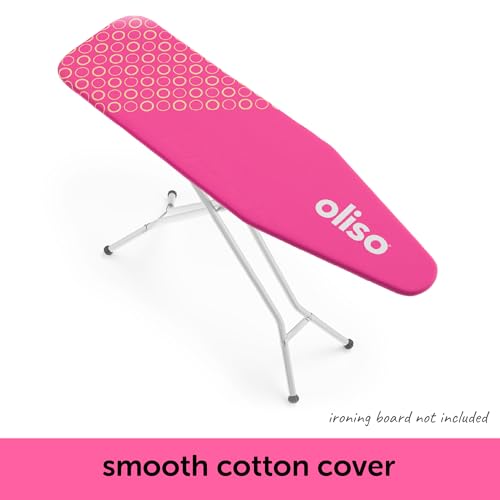 Image of Oliso Ironing Board Cover, Durable 100% Cotton Lined with Professional Grade Felt pad - Fits Standard 54 inch x 15 inch Boards, a Wide Elastic Edge, Two Adjustable Straps for Secure Fit (Raspberry)