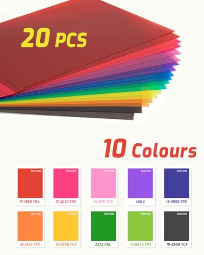 SAMNISOO 20 Stück Farbkorrektur-Gel-Lichtfilter, Transparentfolie Kunststoffblätter Farbige Overlays Farblicht-Gel-Filter, 10 Farben A4 Größe