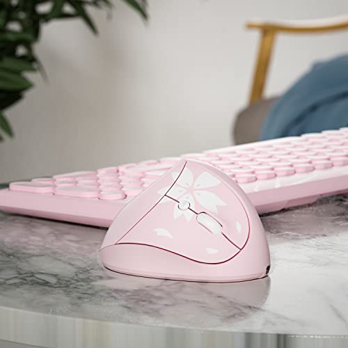 Mytrix Sakura Cherry Pink Wireless Ergonomic Vertical Mouse, 2.4Ghz Optical Ergo Mouse With 800/1200/1600 Dpi - Right Handed For Laptop, Computer, Desktop, Windows, Mac Os, Ios, Linux Android Systems #TOP6