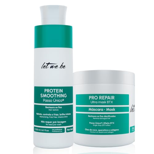 Let Me Be Dúo de Alisado Brasileño Orgánico Profesional | Protein Smoothing 500ml + BTX Pro Repair 500g - Tratamiento de keratina sin formol, anti-frizz y reductor de volumen.