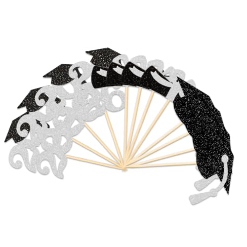 Image of Class of 2026 Glitter Graduation Cupcake Topper, Food /Appetizer Picks for Graduation Party (Silver)