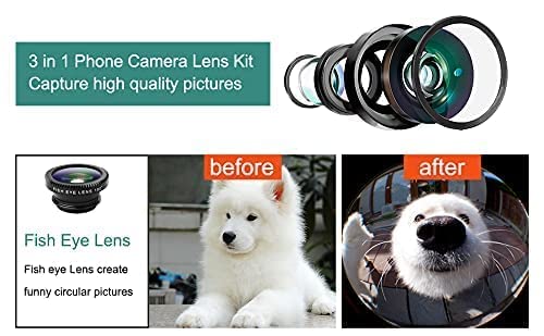 Image of dslr camera lens 3in1 Lens Kit for Mobile Phone 0.67X-Wide Angle 180-Degree Fish Eye 10X-Macro Lens Small Object Shot Lens Multi-Colour Compatible with All Smartphone, iOS Devices & Tablets
