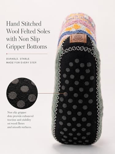 Image of Tibetan Socks Hand Knit Wool Fleece Lined Long Slipper Socks with Non Slip Soles