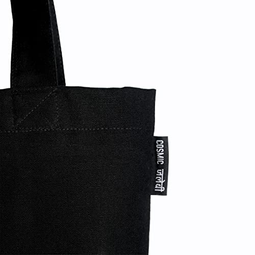 Image of Cosmic Jalebi Black Tote Bag for College with Zip and Pockets | Quirky Canvas Tote Bags for Women | Gifts for Girls
