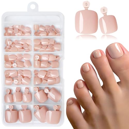 LunarCharm 120 piezas uñas de los pies a presión de color piel, uñas artificiales con lengüetas adhesivas, uñas artificiales de color piel para presionar y pegar en las uñas de los pies