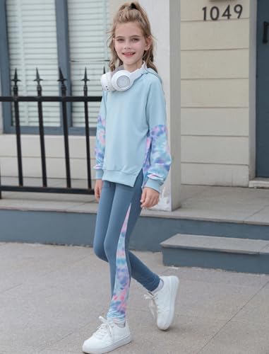 Back to School Outfits for Girls Activewear Tie Dye Blue Sweatshirt with Girls Joggers Lounge Sets 8Y3