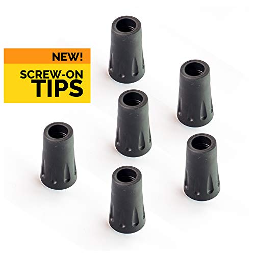 TrailBuddy 6-Piece Pack Replacement Rubber Tips for Trekking Poles - Threaded Screw-on Pole