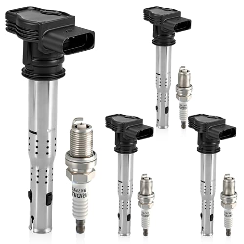 Krimocy UF575 Ignition Coil Packs and Iridium Spark Plugs Compatible with Audi A3 A4 A5 A6 Q3 Q5 RS5 TT Allroad/Volkswagen Beetle CC EOS GTI Jetta Passat by Krimocy - Used condition - US$38.21