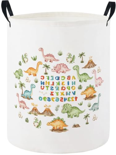 Image of Baby Laundry Hamper Basket Baby Hamper for Nursery Boy and Girl Cute Storage Bin Organizer Boho Room Decor(Letter Dinosaur)