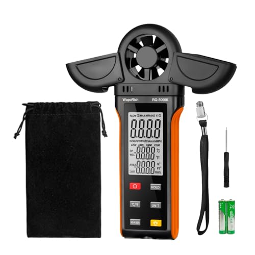 Anemometer Handheld, WapoRich Digital Wind Speed Meter Measures Humidity/Temp/Air Speed 0.67～67.10MPH with MAX/MIN/AVG, 6 Wind Units, 270º Rotatable Head, Backlight for Outdoor Drone HVAC RQ-5000K