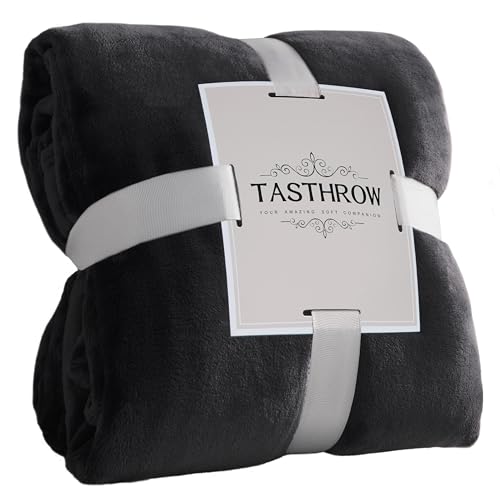 TASTHROW Negro Manta Franela para Cama 130 x 150cm, Grande Suave Manta para Sofá Peluch, Ligera y Suave Manta Adecuada para Todas Las Estaciones