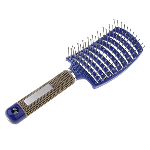 FashionCha Cepillo de Pelo Ventilado para Peinar Y Masajear Cabelludo Diseño Curvado Mango con Agarre Seguro Plástico Flexible Adecuado para Mujeres Y C, Azul