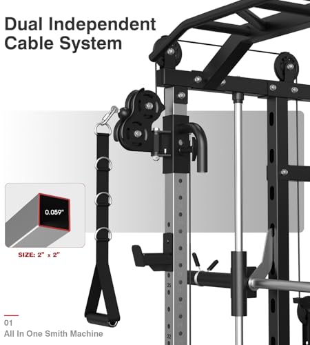DONOW Smith Machine with Weight Stacks Power Cage Squat Rack Dual Cable Crossover Machine Home Gym Systems Station LAT Pull Down - Thumbnail 5