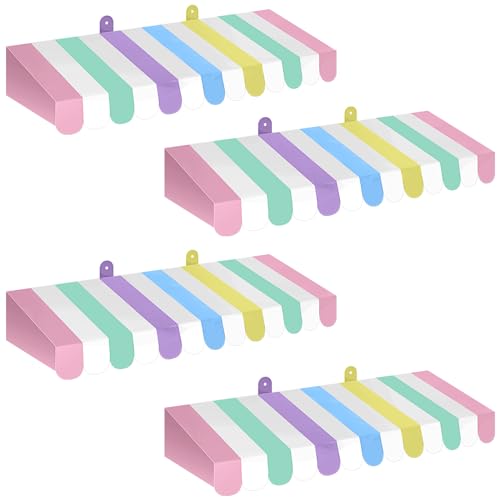 Image of Boao 4 Pack Circus Awning Decoration, Striped Style, Pastel Color | 3D Cardboard Paper Awning, Circus Carnival Theme, Back to School Wall Window Classroom Decorations