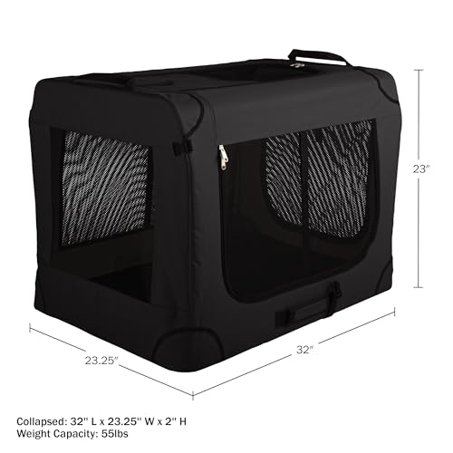 Soft Dog Crate - 32x23.25x23 Collapsible Dog Crate for Medium Pets - Portable Travel Pet Crate with 3 Doors, Mesh Windows, and Removable Divider - Travel Accessories by PETMAKER (Black) by PETMAKER - Image 7