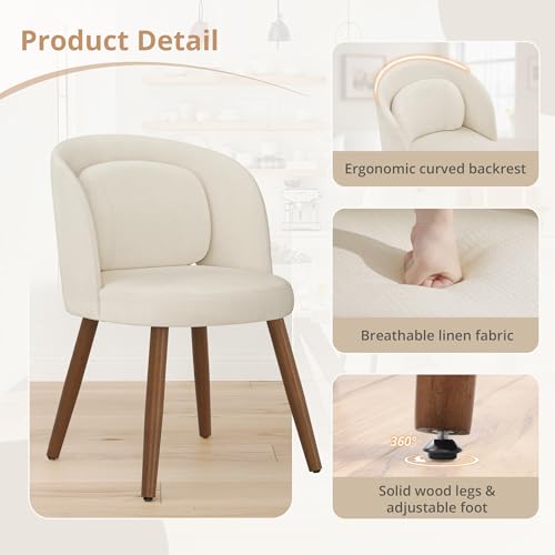 LUE BONA Dining Chairs Set of 4, Modern Upholstered Kitchen Chairs with Solid Wood Legs, Curved Backrest & Lumbar Support for Home Dining Room, Restaurant, Linen Color — view 4