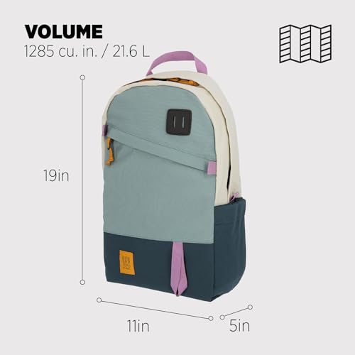 Image of Topo Designs Daypack Classic Backpack - Daily Carry Pack Designed in Denver, Functional Travel Bag, Recycled Nylon, 2 Padded Laptop Sleeves, 21L (Sage /Pond Blue)