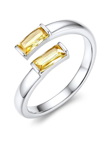 Suplight Ajustable Anillo mujer con Piedra Natal Cuadrada Oro 14k/Plate Para Compromisos, Aniversarios, Bodas Parejas Joyería Regalo