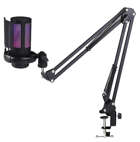 Gaming USB Microphone, Condenser PC Mic with Boom Arm, RGB Computer Microphone for Streaming, Podcast, Recording on PS4/5, Mute Touch, 3.5mm Headphone Jack