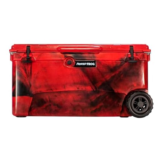 Frosted Frog Red Camo 110 Quart Ice Chest Heavy Duty High Performance Roto-Molded Commercial Grade Insulated Cooler with Wheels