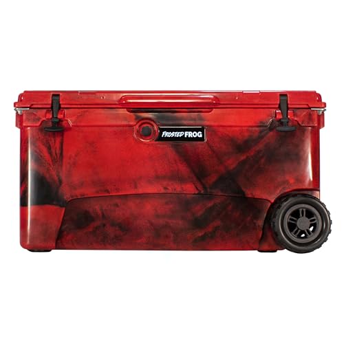 Frosted Frog Original 110 Quart Ice Chest Heavy Duty High Performance Roto-Molded Commercial Grade Insulated Cooler with Wheels (Red Camo)