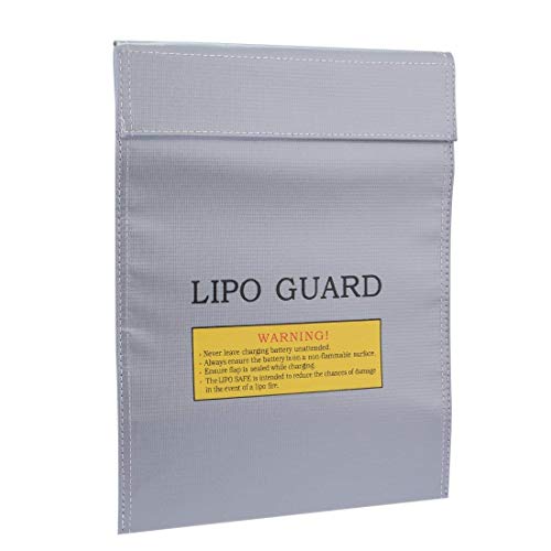 LiPo Guard,Fiber Li-Po Battery Safety Bag Fireproof Document Bag Resistant Explosion Guard for RC Batteries Protect Your Valuables Documents Money Jewelry 18 * 23CM Gray